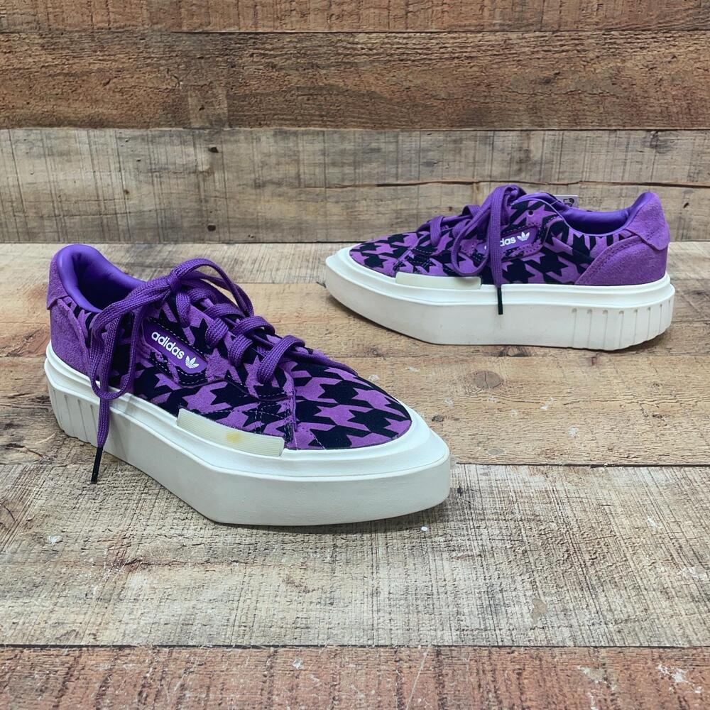 Adidas Sleek Shoes Womens Size 5.5 36 2/3 Purple Houndstooth Platform Sneaker